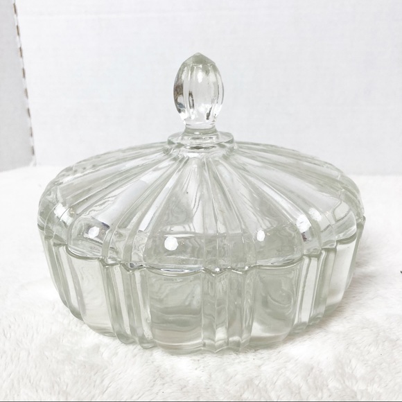 Vintage glass candy dish with lid